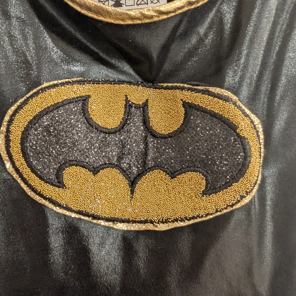 🎃Batgirl Costume Gold & Black Reversible Cape/Mask/Dress/Gauntlets Sz 5-6 NWT